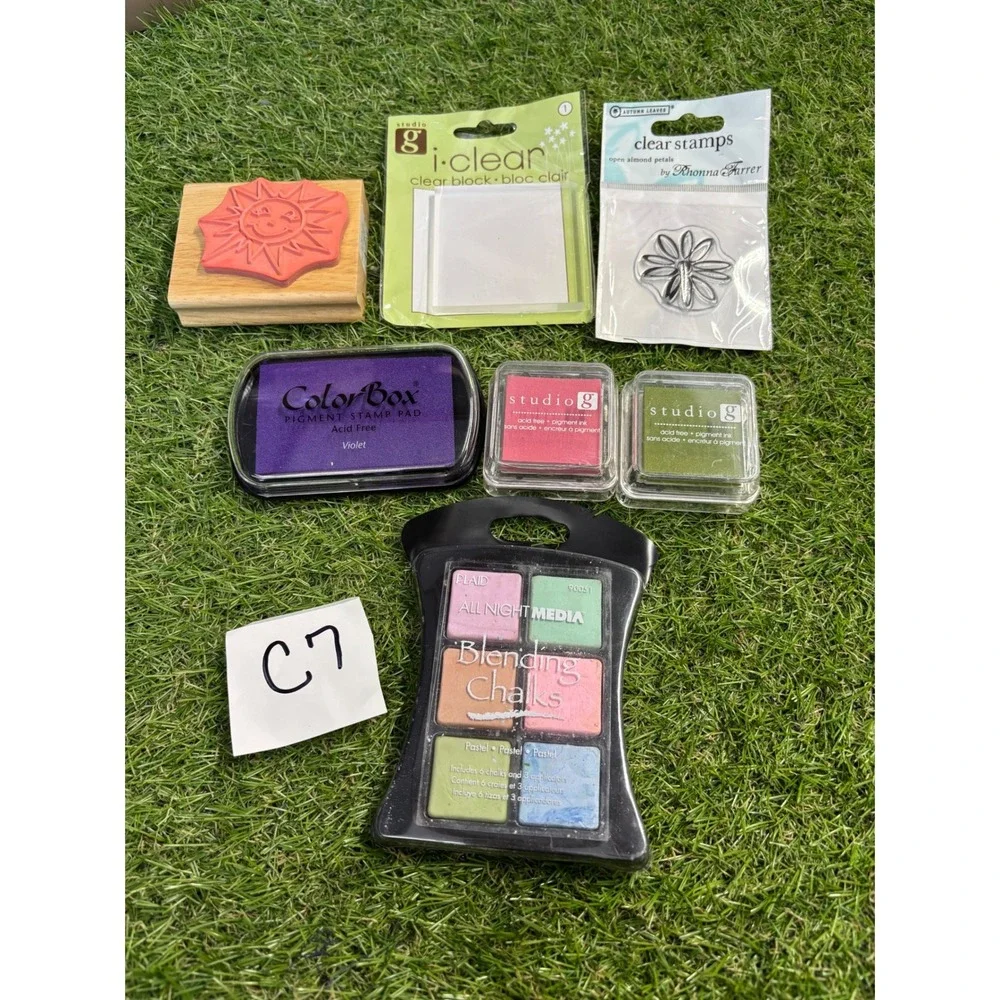 Rubber‎ Stamps Lot - Ink Pads, Clear Blocks, Blending Chalks Craft Supplies